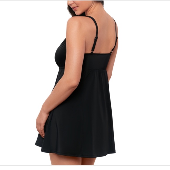 NWT Swim Solutions Women's Black Empire-Waist Swimdress, Black - Picture 2 of 3